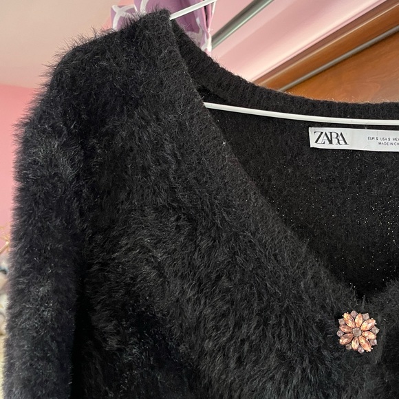 zara jewel button faux fur cardigan - Picture 2 of 2